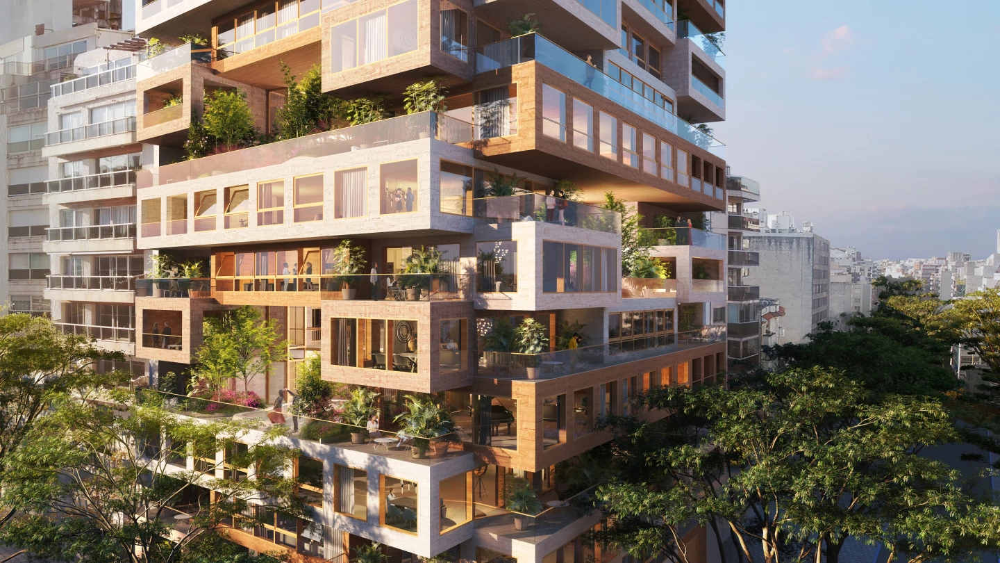 Ziel's exterior will be finished in four different types of stone to differentiate the apartments