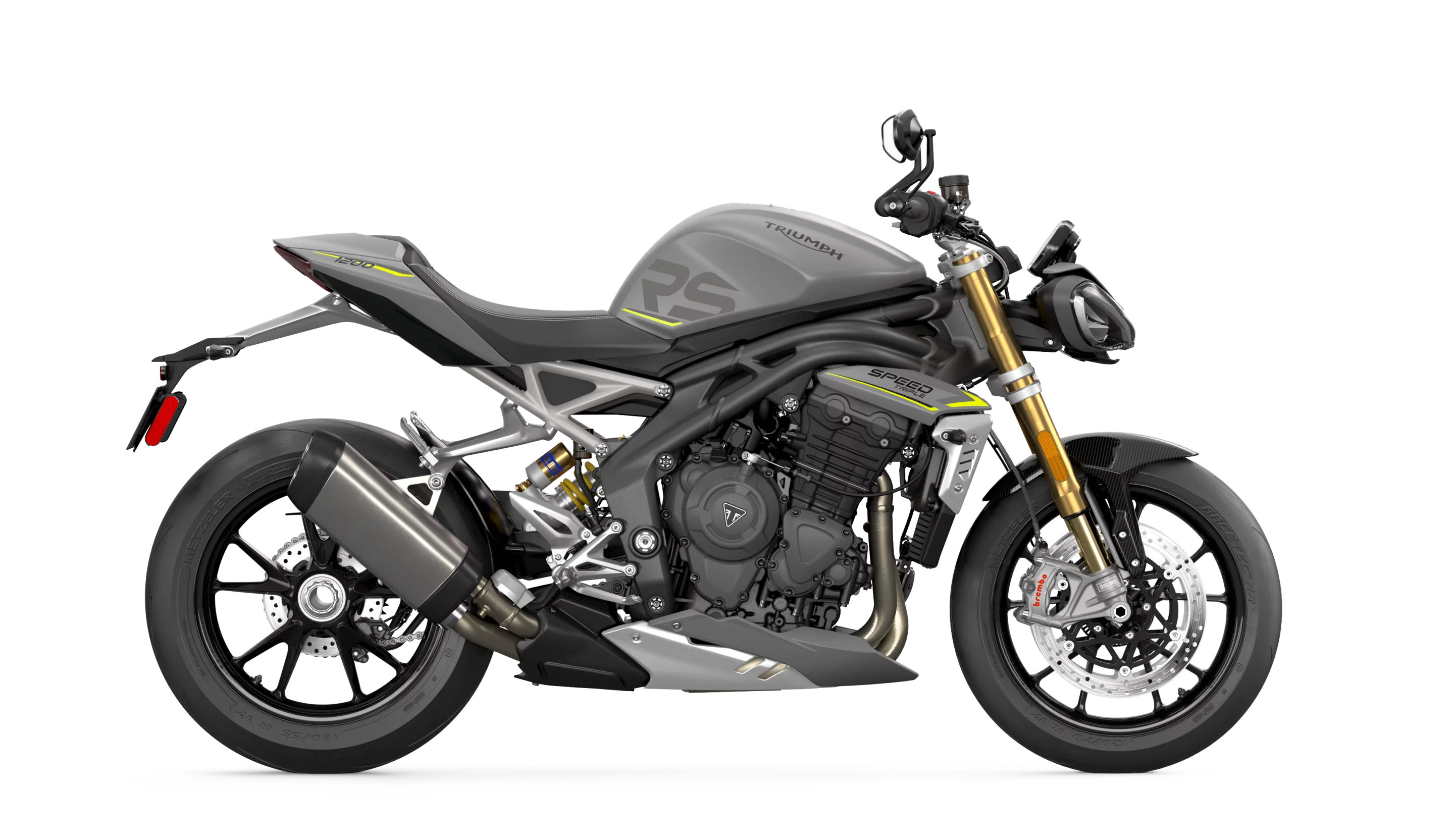 The 2021 Triumph Speed Triple 1200 RS in Matt Silver Ice color
