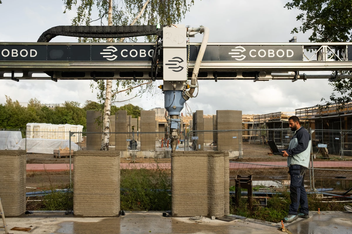 The 3D-printed student housing development, named Skovsporet, was built on-site using a COBOD BOD3 printer