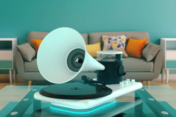 The retro-cool Kozmophone packs in lots of modern tech, including wireless phone charging, a detachable Bluetooth speaker and holographic animations