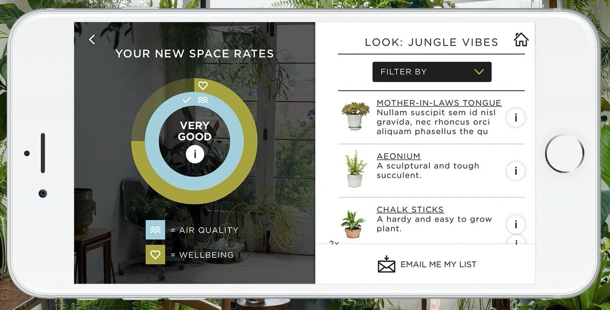 The Plant Life Balance app uses a rating system suggesting how much different plants can improve the lives of urban dwellers