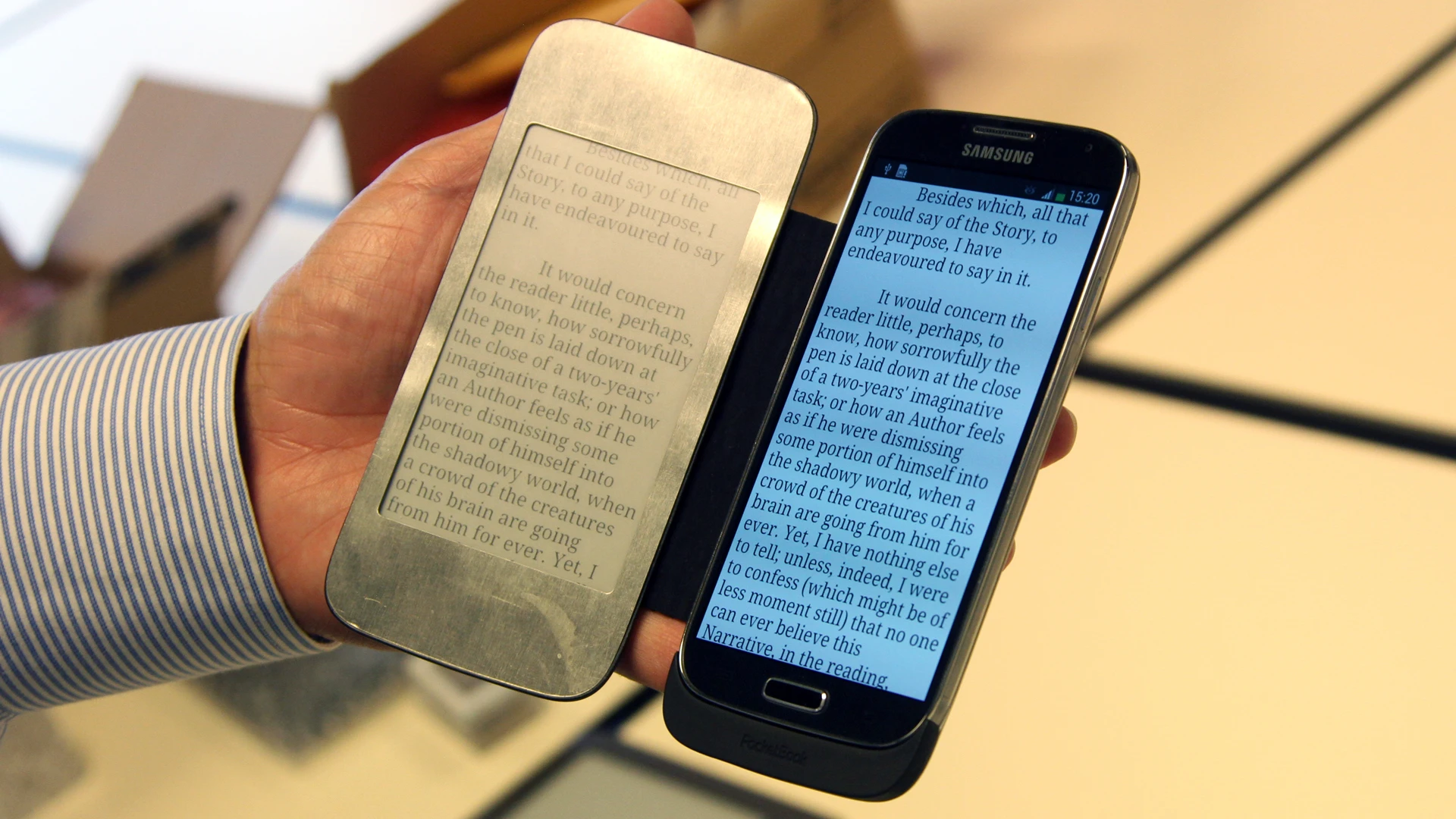 The CoverReader from Pocketbook was one of the prototype E Ink smartphone cases on show at IFA (Photo: Gizmag)