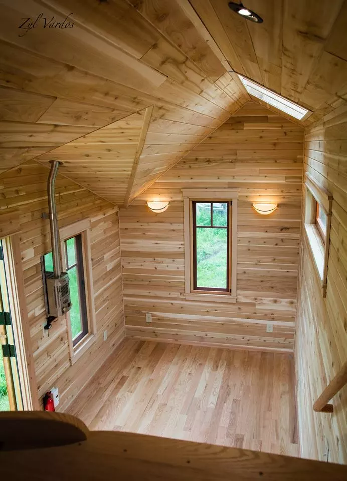 The Fuchsia's living room has a high ceiling