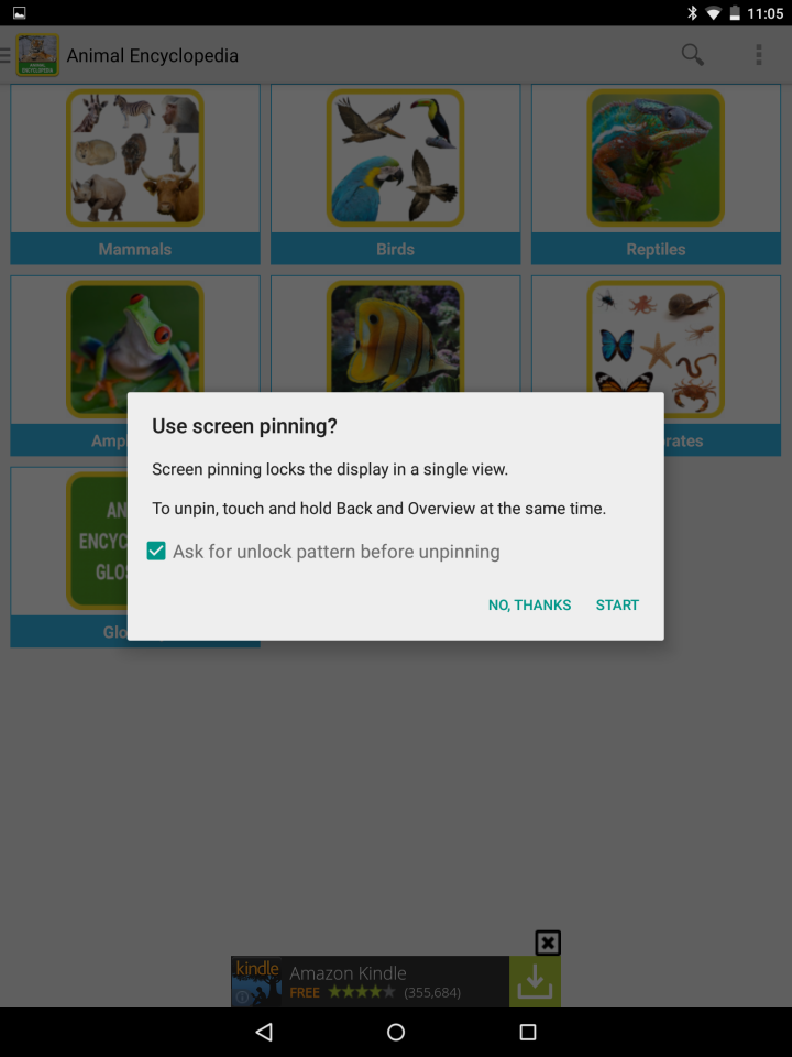 Pinning an app locks out access to the rest of the device