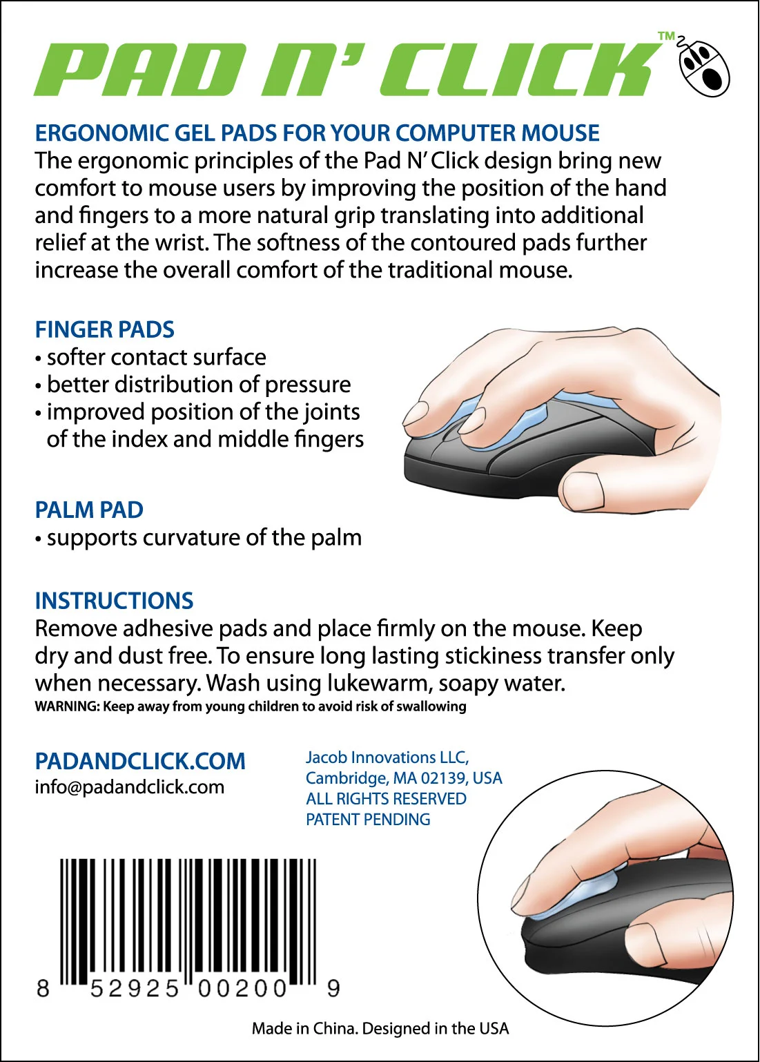 Pad N'Click adhesive mouse gel pads (Image courtesy of Jacob Innovations, LLC)