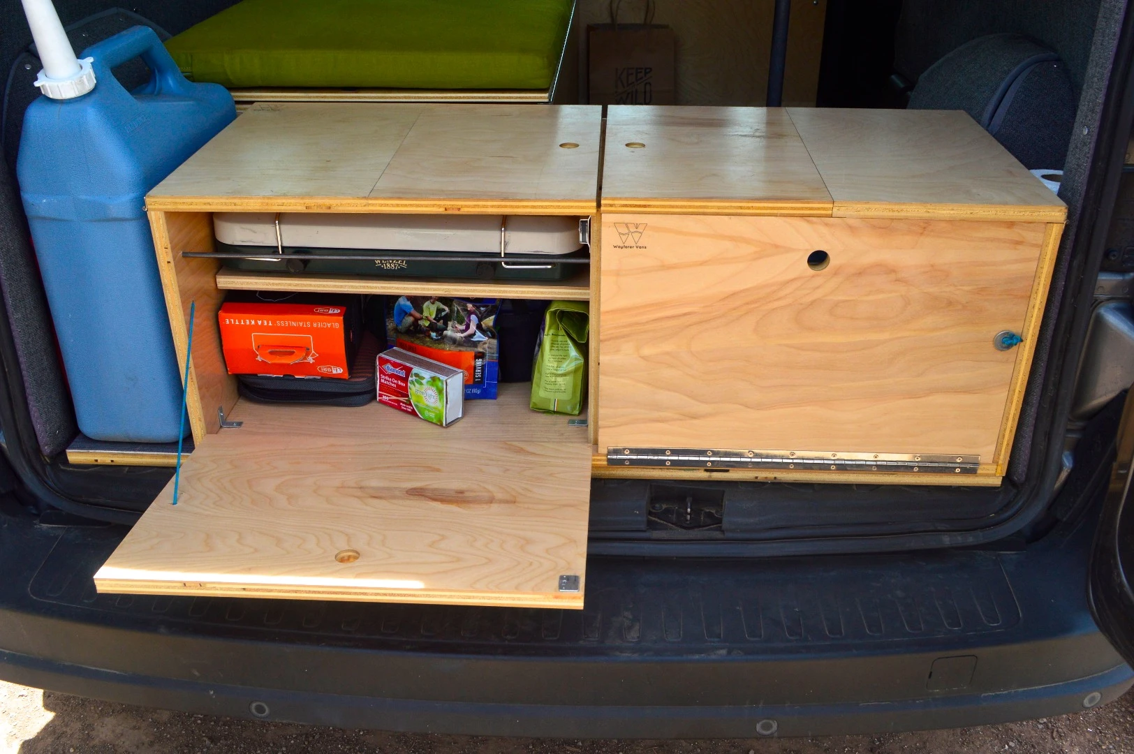 The kitchen module folds to create cooking and food prep space