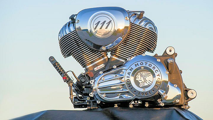 View of the left side of the Indian Motorcycles Thunder Stroke 111 engine