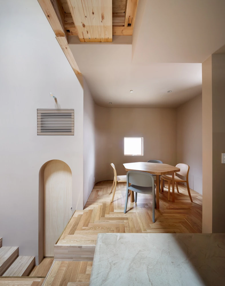 The quaint dining room is perched off the stairwell