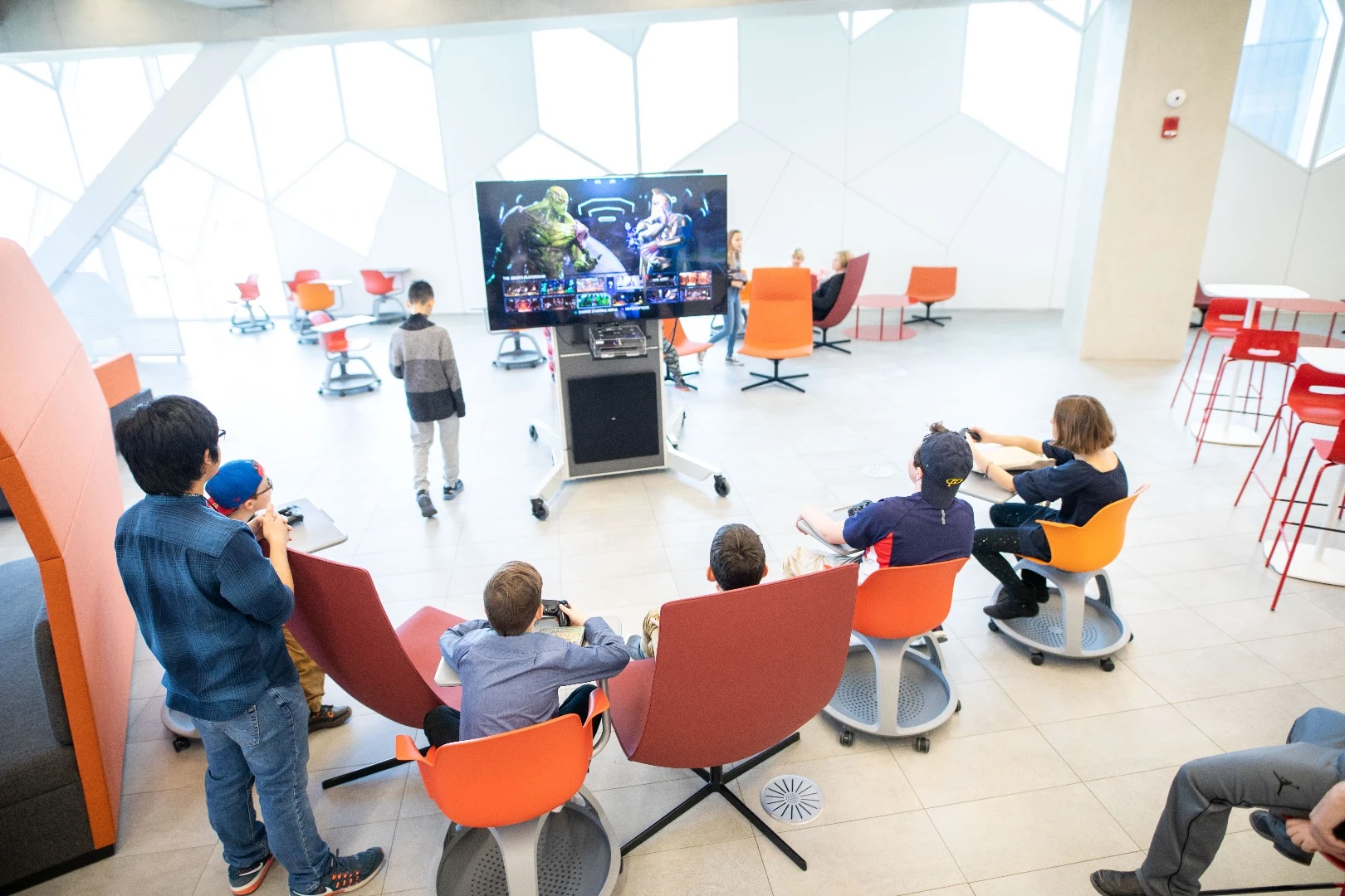 Calgary Central Library's lower areas include a children's area with playhouses, crafts and drawing-based activities, and even video games