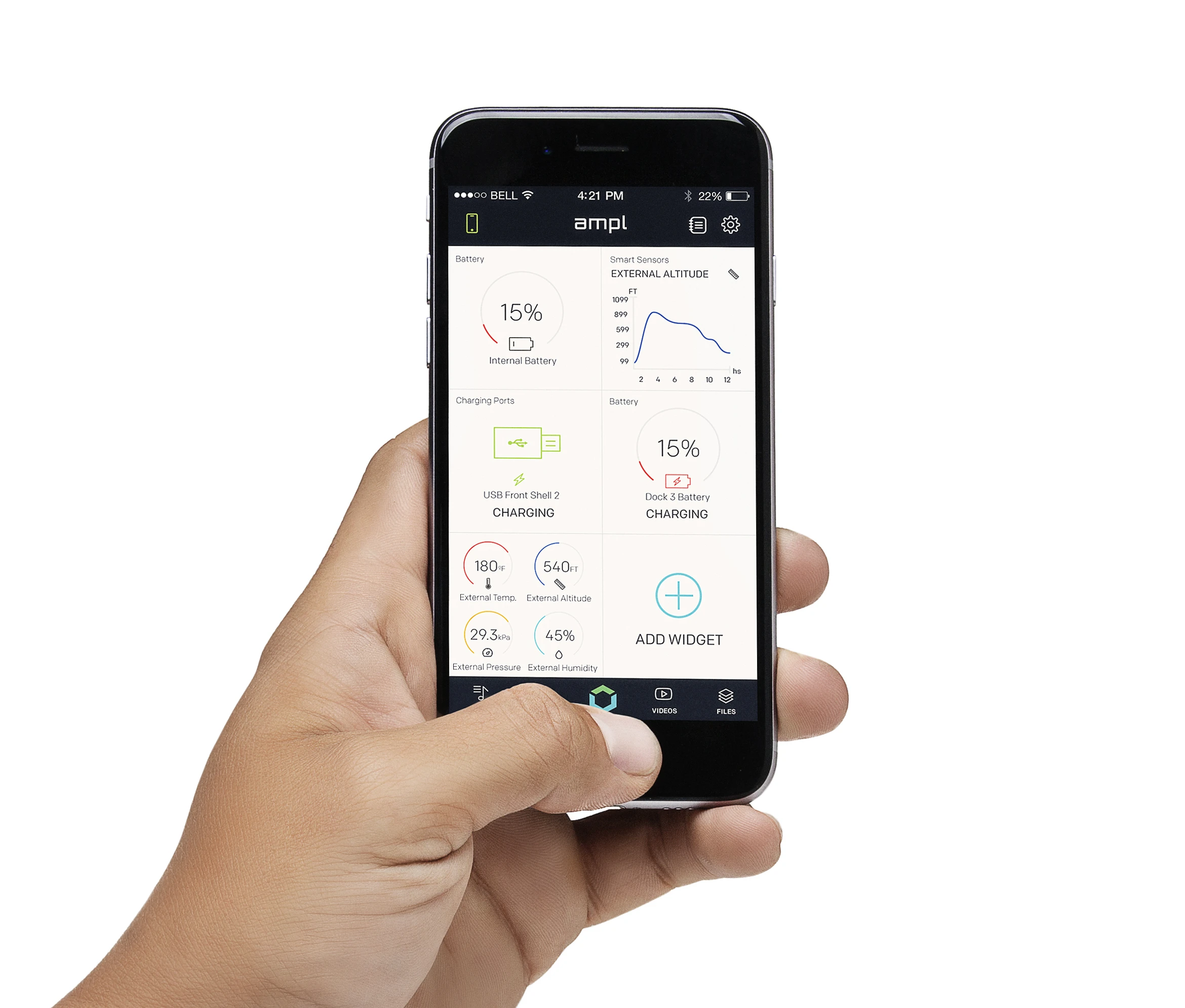 The AMPL Smartbag app provides a look into charging status and other pack information