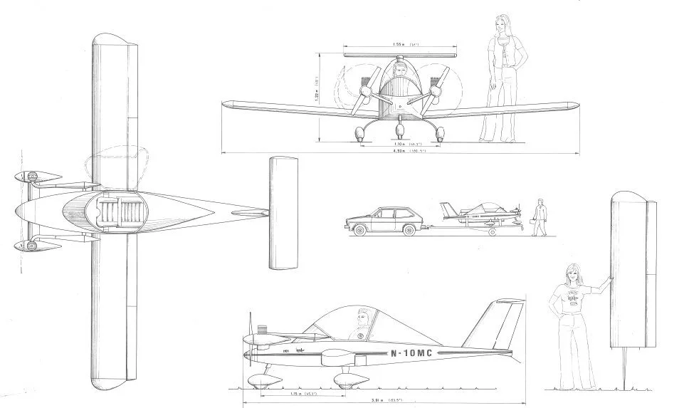 Plan drawings of the MC-15 Cri Cri drawn by Michel Colomban in 1981