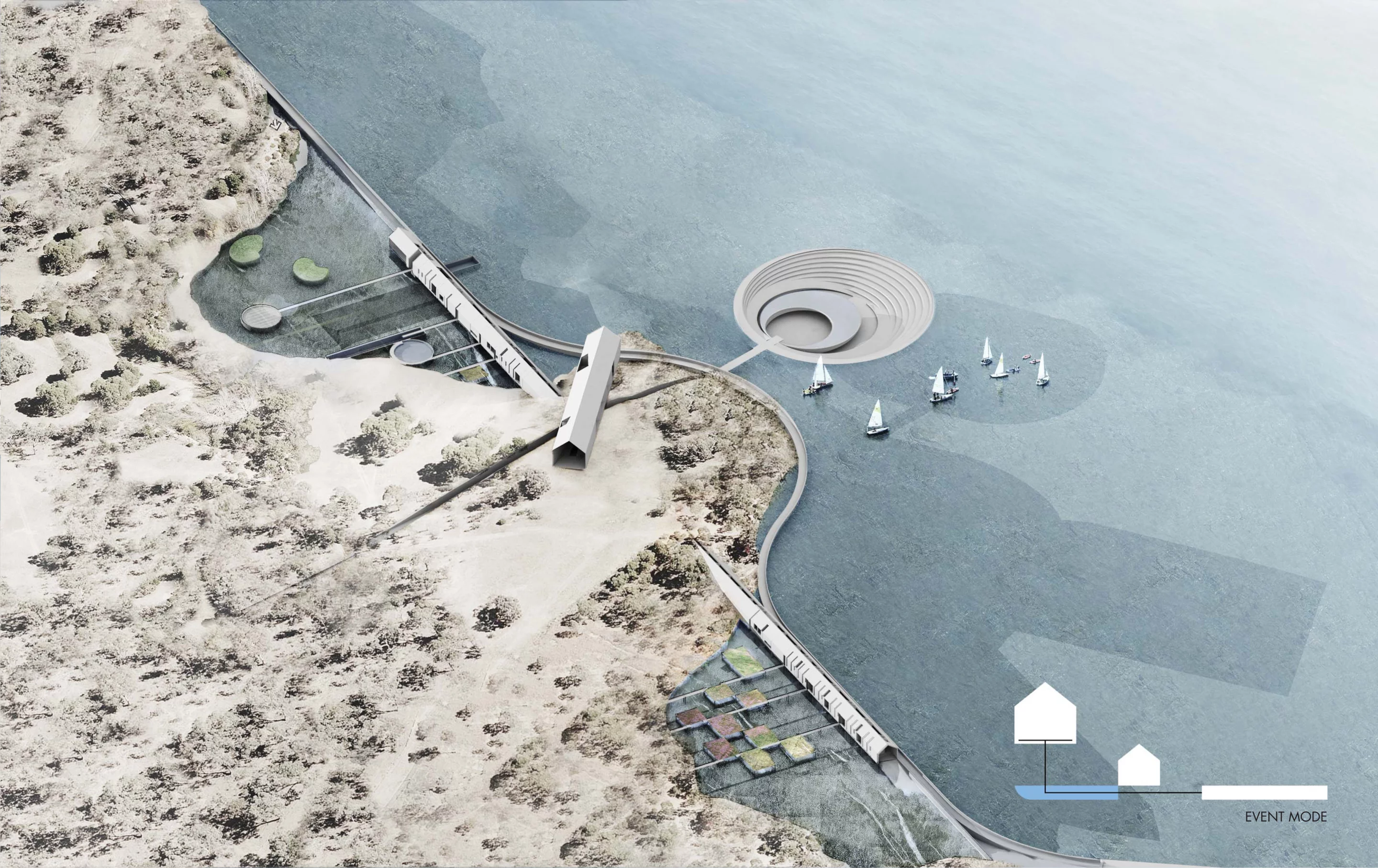 The ceremonial space is located beneath the lake's surface