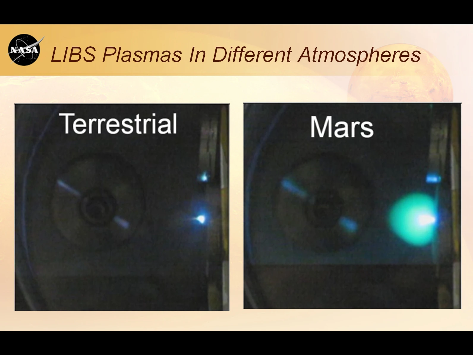 Comparison of laser plasmas generated in a terrestrail atmosphere versus Martian (Image: LANL)