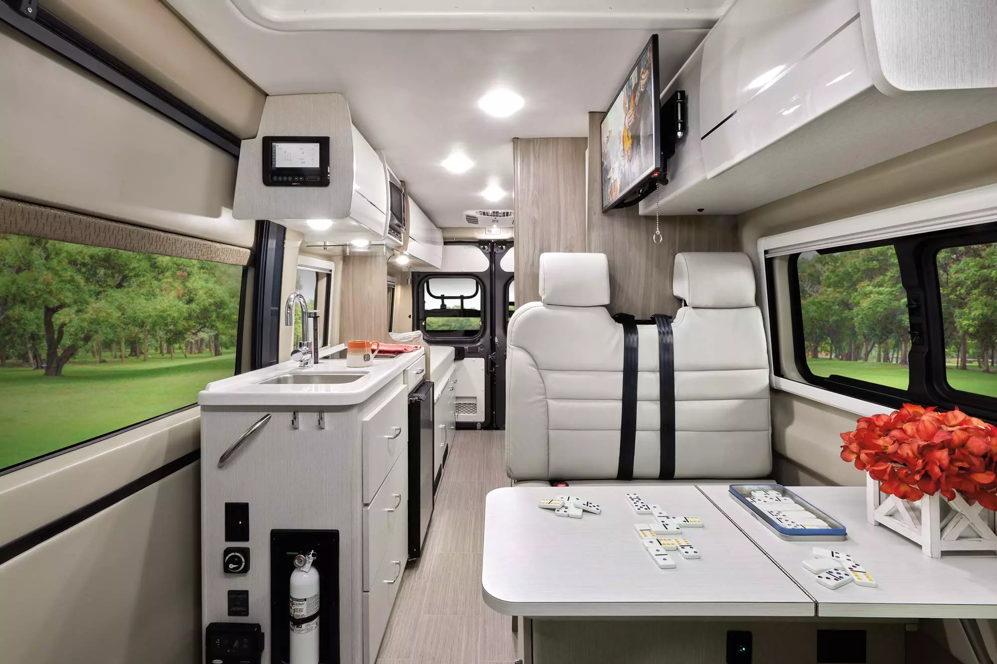 The Tellaro 20AT floor plan is straight out of Erwin Hymer's European-market design book, save for Americanized standard equipment like the TV and microwave