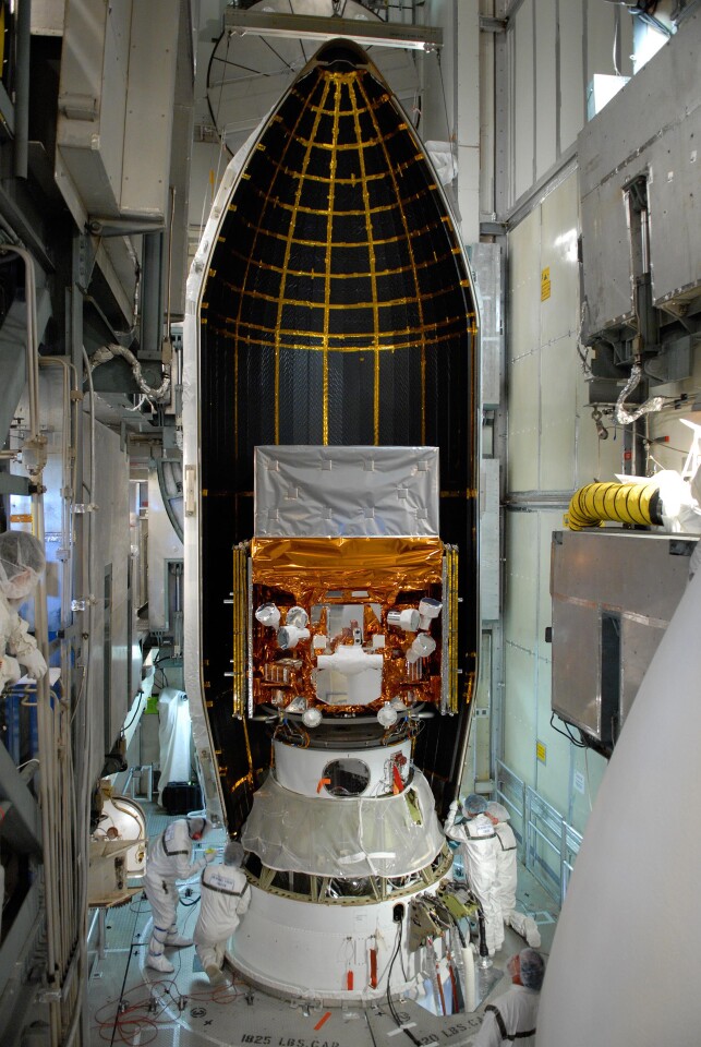 The Fermi Gamma-ray Space Telescope being readied for launch in May 2008
