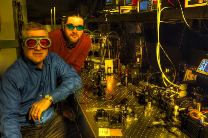 Mike Krainak (left) and Diego Janches from NASA's Goddard Space Flight Centerare developing a way to investigate Earth's mesosphere space-based laser pulses