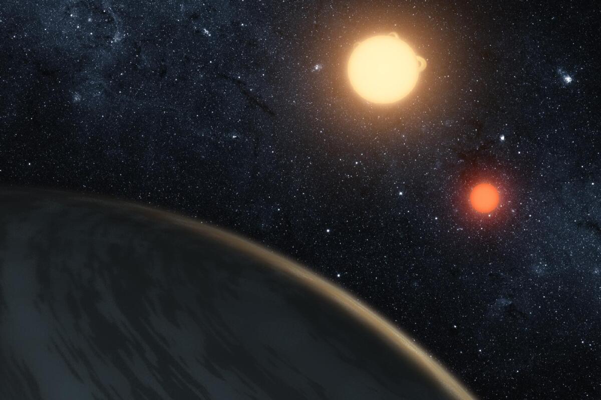 Artist's concept illustrating Kepler-16b, the first planet known to definitively orbit two stars (Image: NASA/JPL-Caltech/T. Pyle)