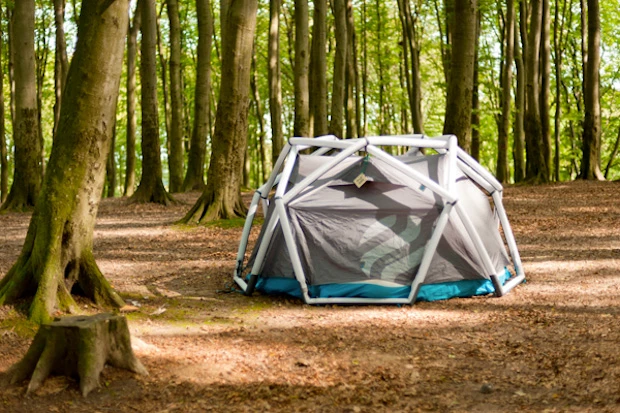 The inflatable geodesic "Cave" tent from Heimplanet