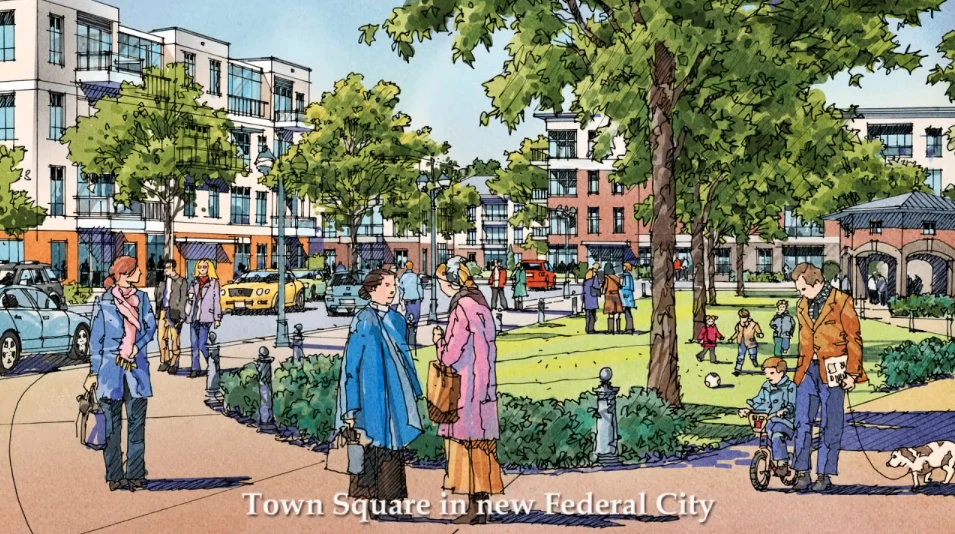 A vision of the new Ferderal City's Town Square