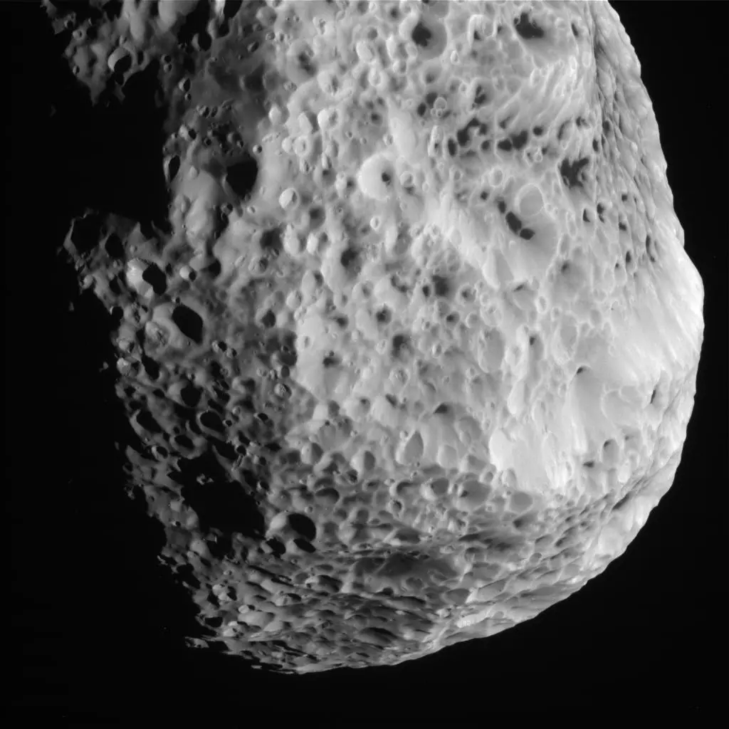 The Saturnian moon Hyperion, as imaged by the Cassini spacecraft on May 31