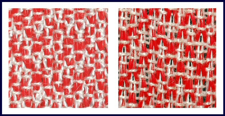 The auxetic material in a relaxed (left) and stretched (right) state