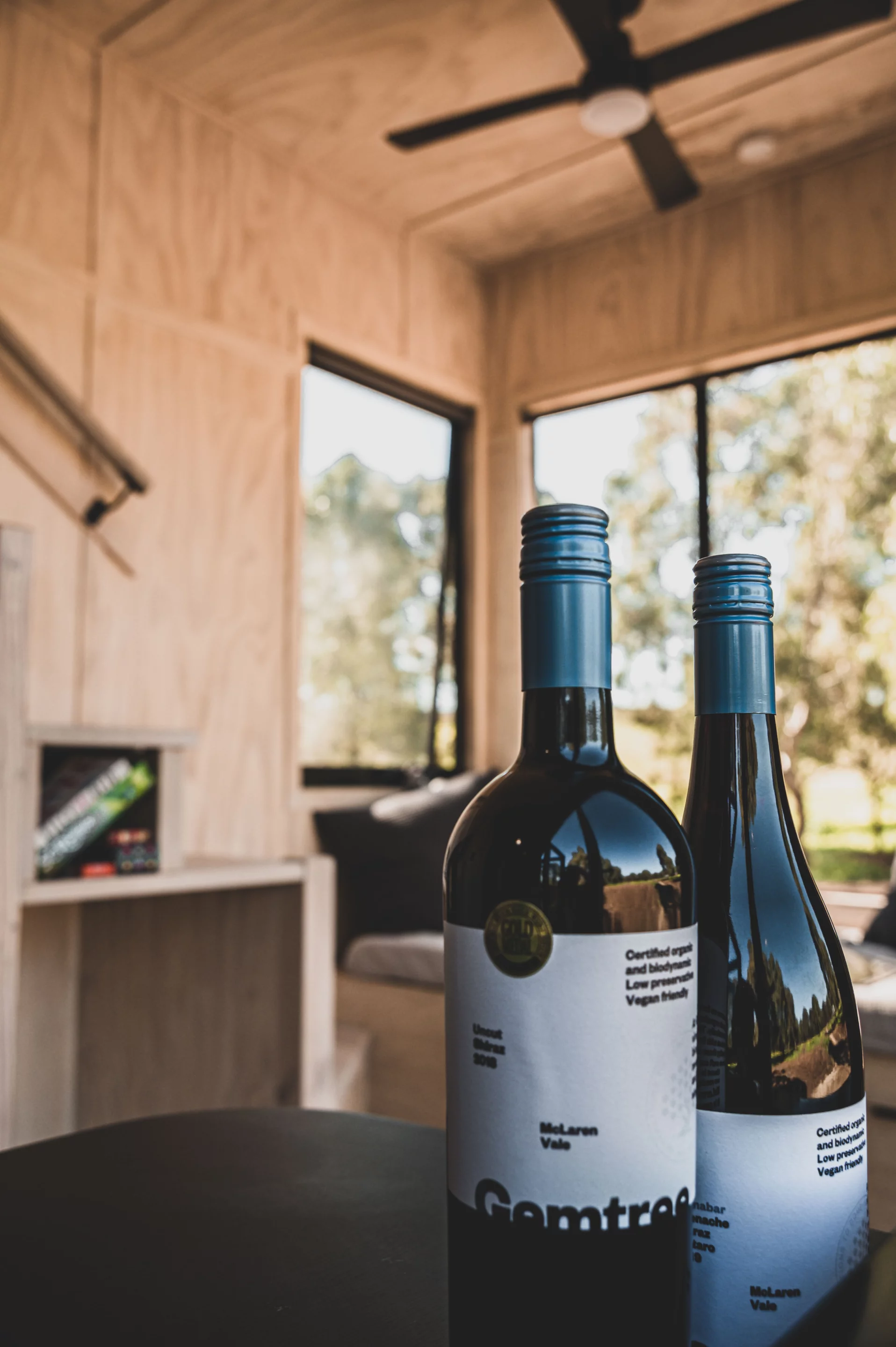 Living (and wine-drinking) space inside the Bella cabin