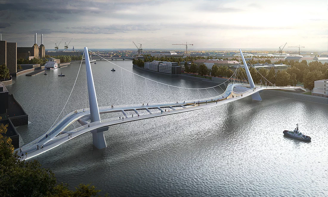 Leaning columns support the wavy span of this structure (Image: NEP Bridge Competition)