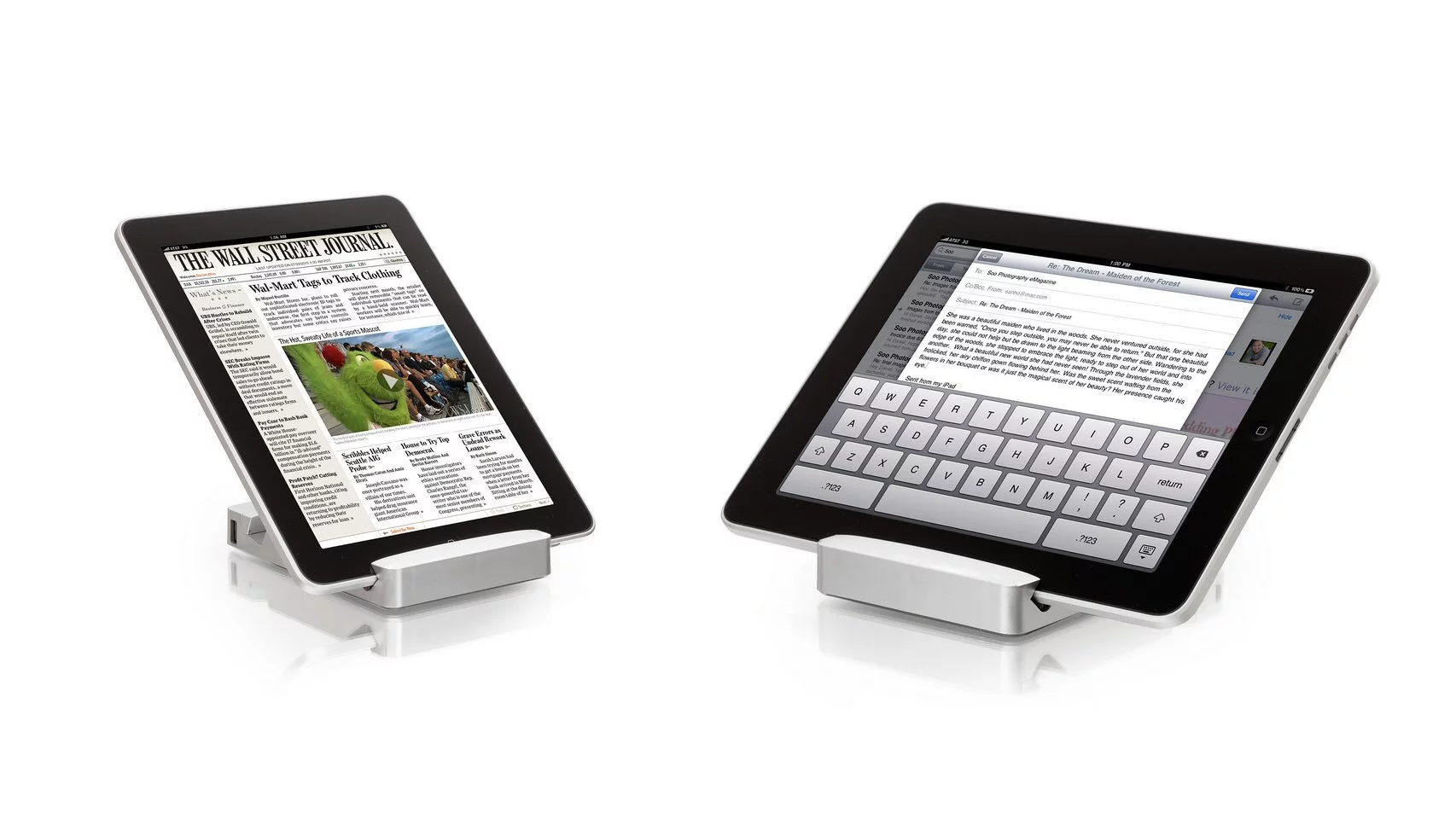 The HyperMac Stand from the Sanho Corporation combines an iPad stand with two angled viewing options, with a 16 hour backup battery pack