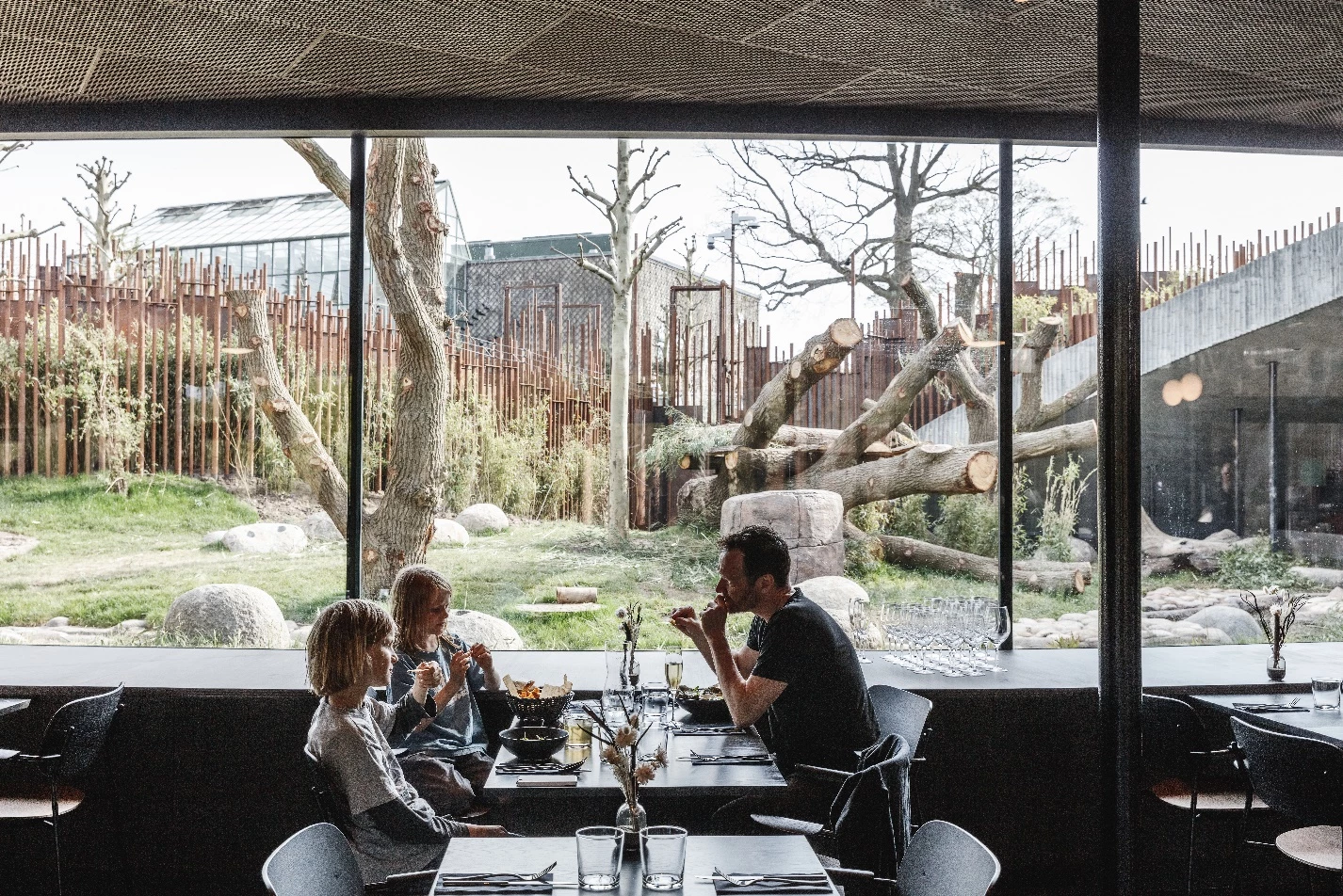 Panda House includes a restaurant from which visitors can gaze into the panda enclosure, as well as a nearby elephant enclosure designed by Foster + Partners