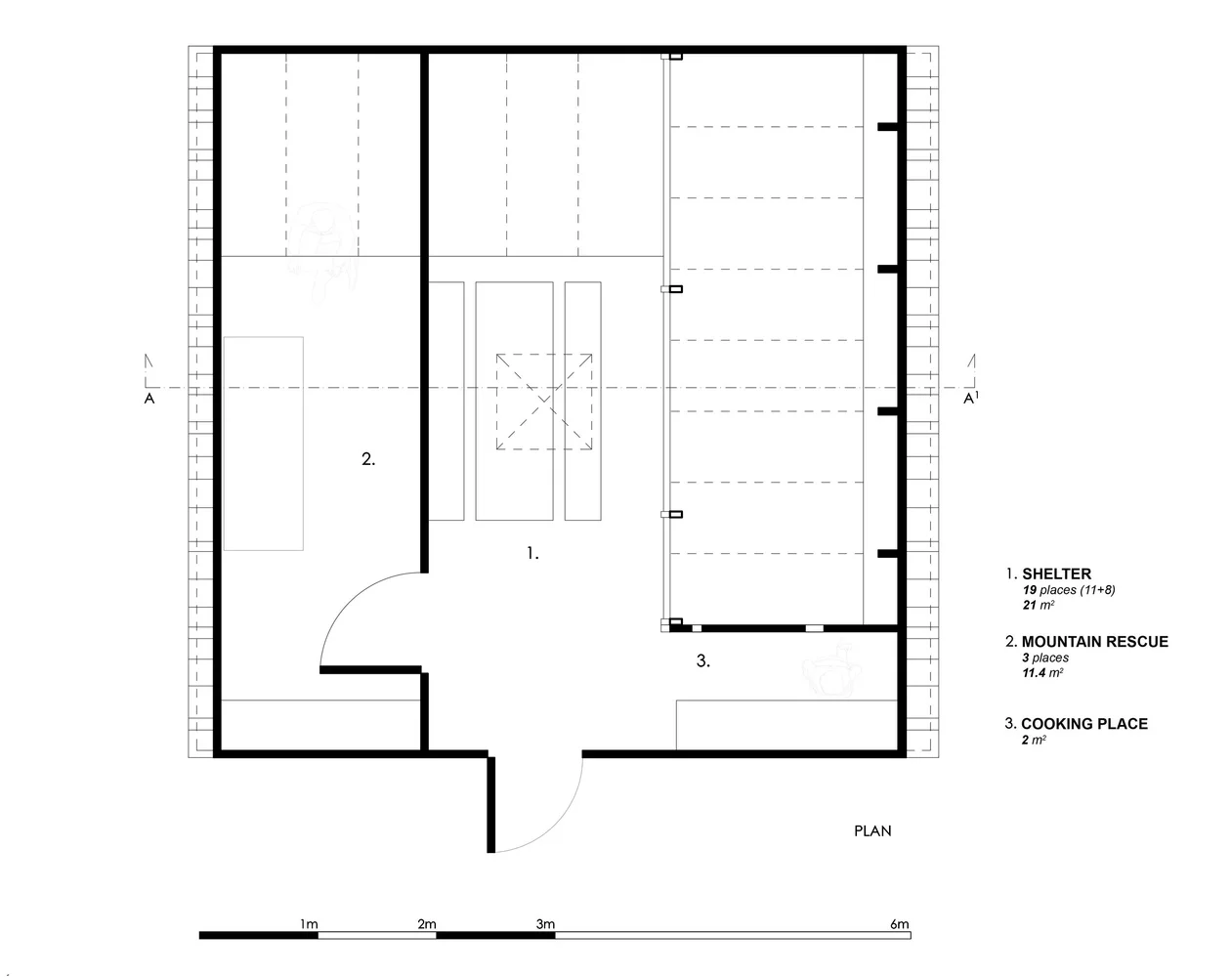 Architectural drawing of Călțun Shelter