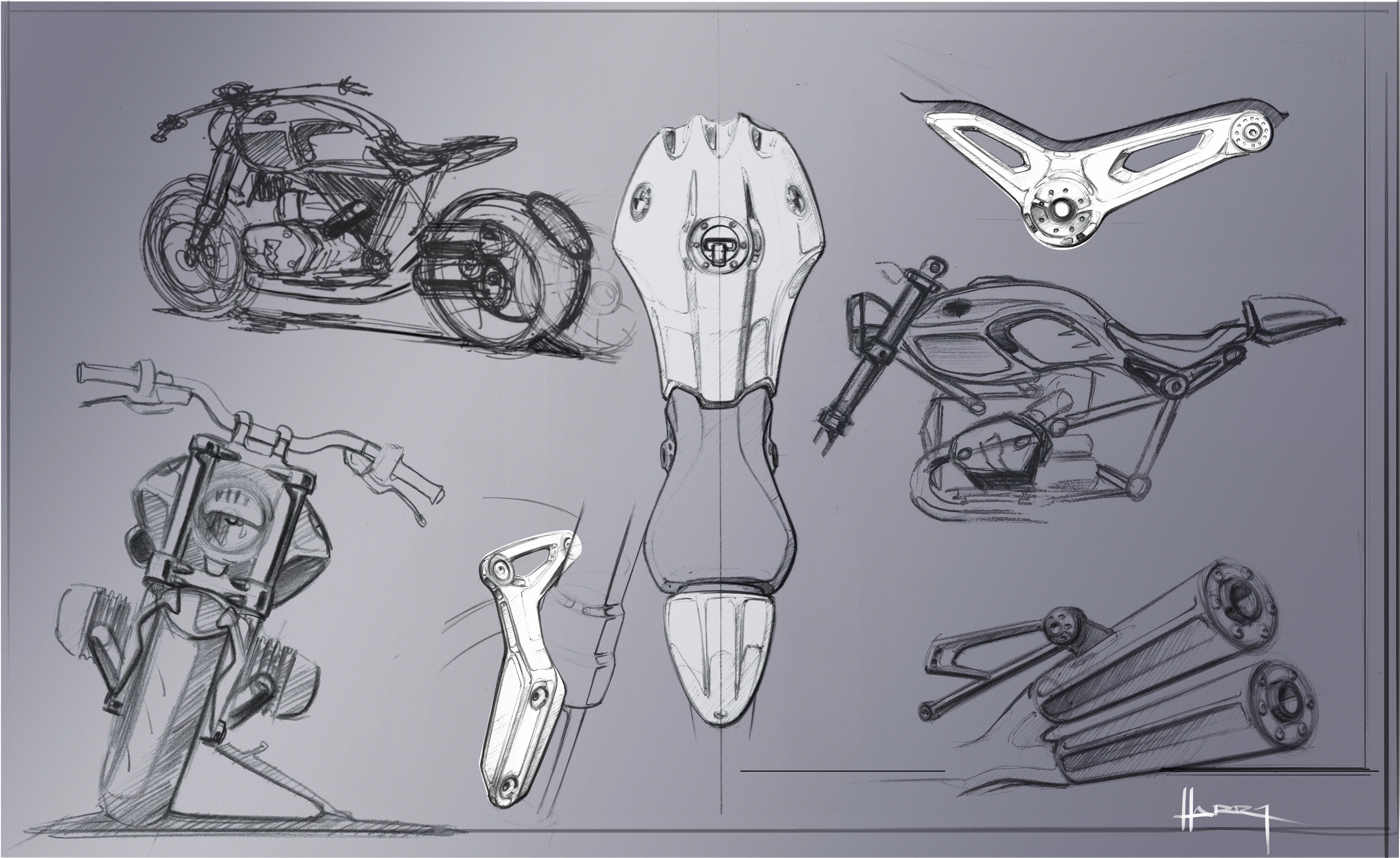 Design sketches from BMW Motorrad's design process which led to the R NineT production model