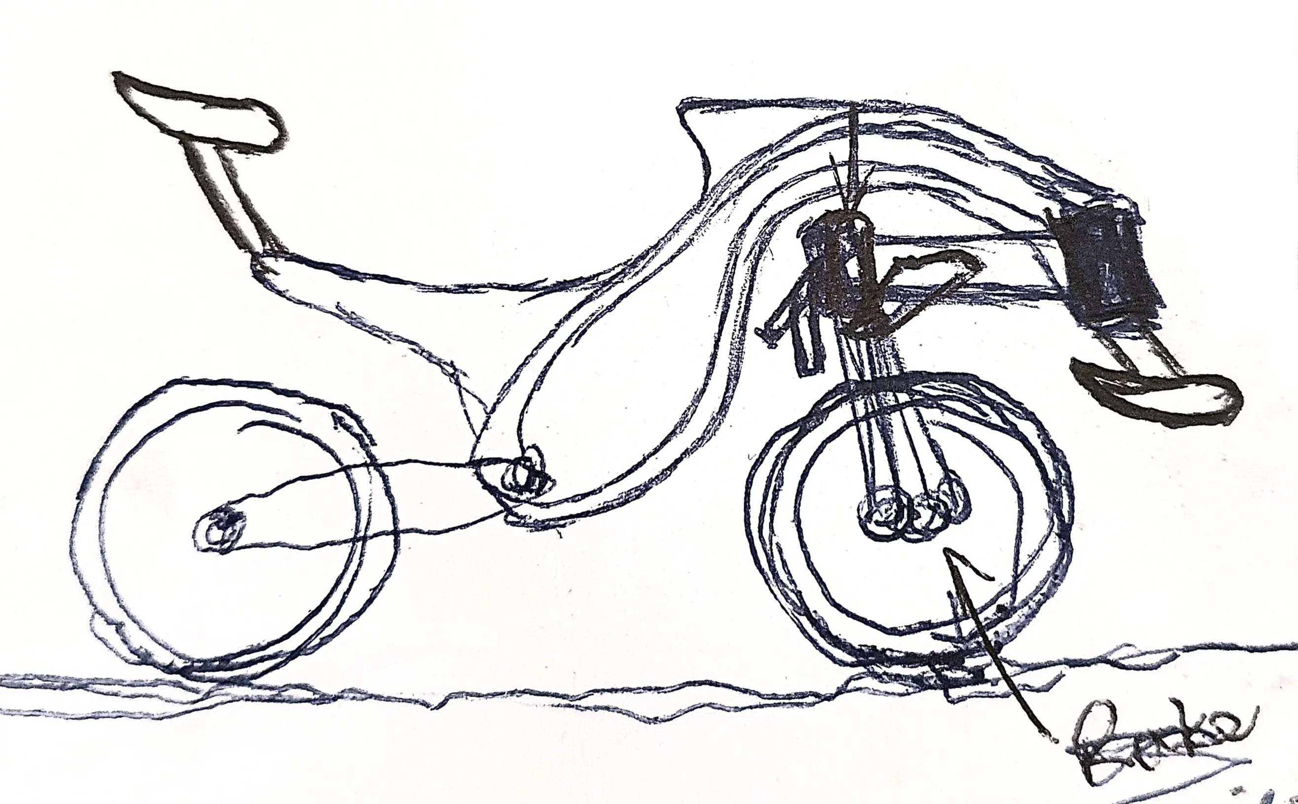 The first sketch Shillitoe made as he started to nut out how a tilt wing motorcycle might work