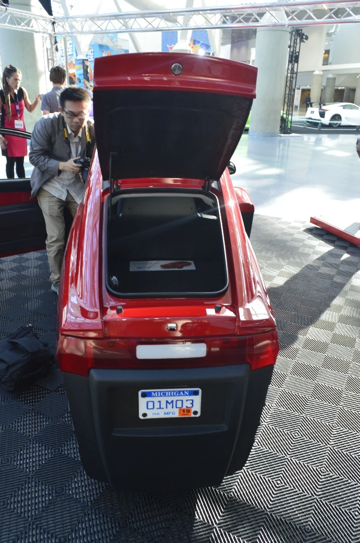 The Elio's rear cargo compartment