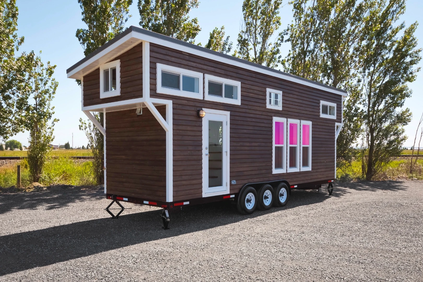 The tiny house is based on a custom triple-axel 28ft (8.5 m) trailer