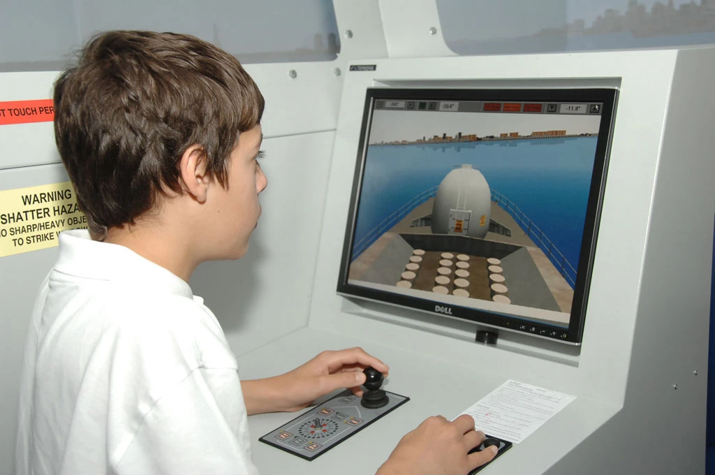 Dartmouth Academy student steers "ship" into a simulated New York harbor