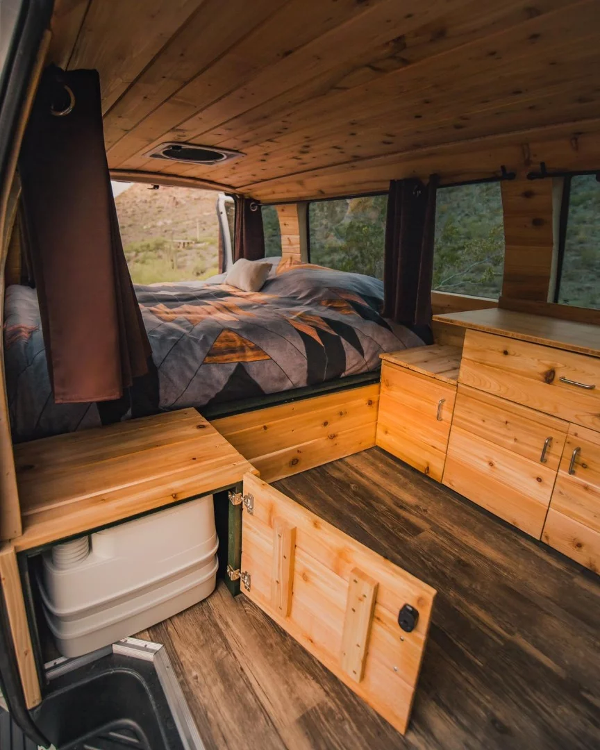 The Rev-Van has some upgrades above the standard $35K package, including a special compartment with portable toilet and a stereo system