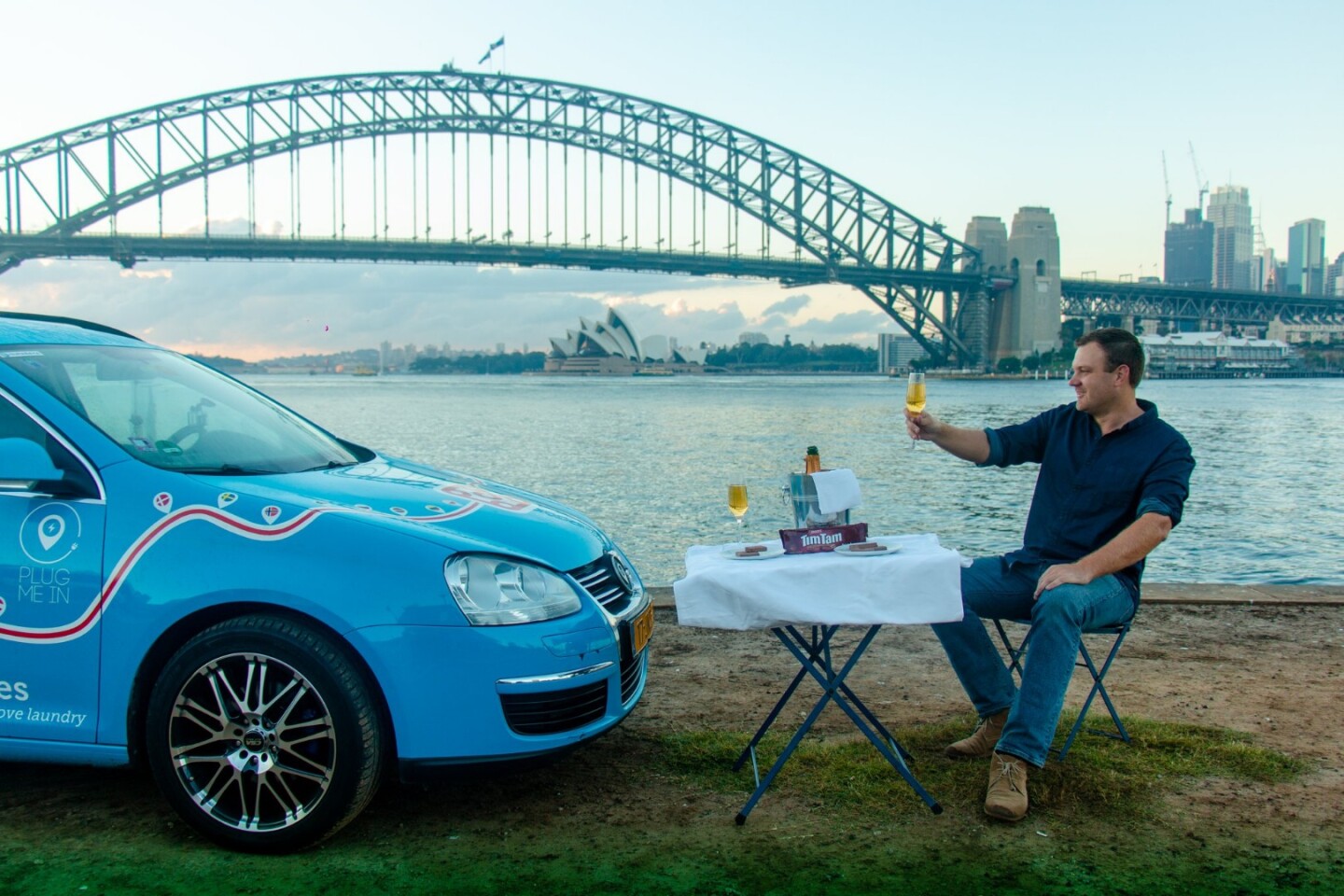 Wiebe Wakker and the Blue Bandit celebrate their arrival in Sydney, Australia, in April