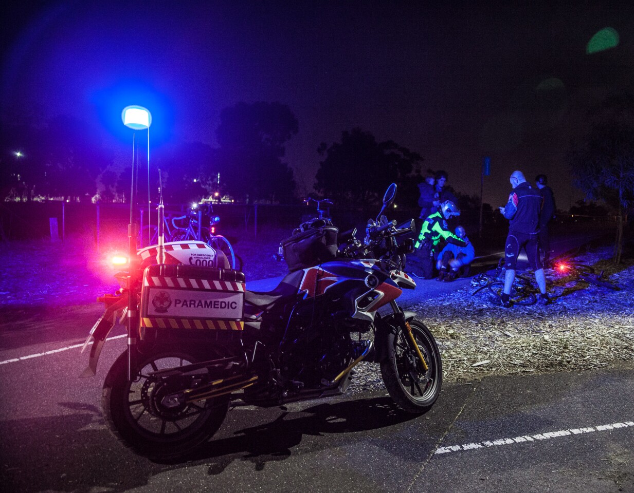 "An ambulance might drive through an area looking for people waving madly. In this case it was in the middle of bushland, about 400 metres away from any road and completely out of sight for the ambulances. There's also a lot of different bike paths around the area. So it was a perfect job for a motorcycle. I was able to travel down a number of those paths and rule them out, and then finally I came across a rider waving his arms, and was able to call the other ambulance over."