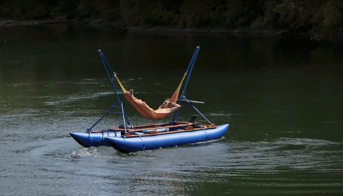 The MelloShip is basically a hammock on a pontoon, for relaxing on the water