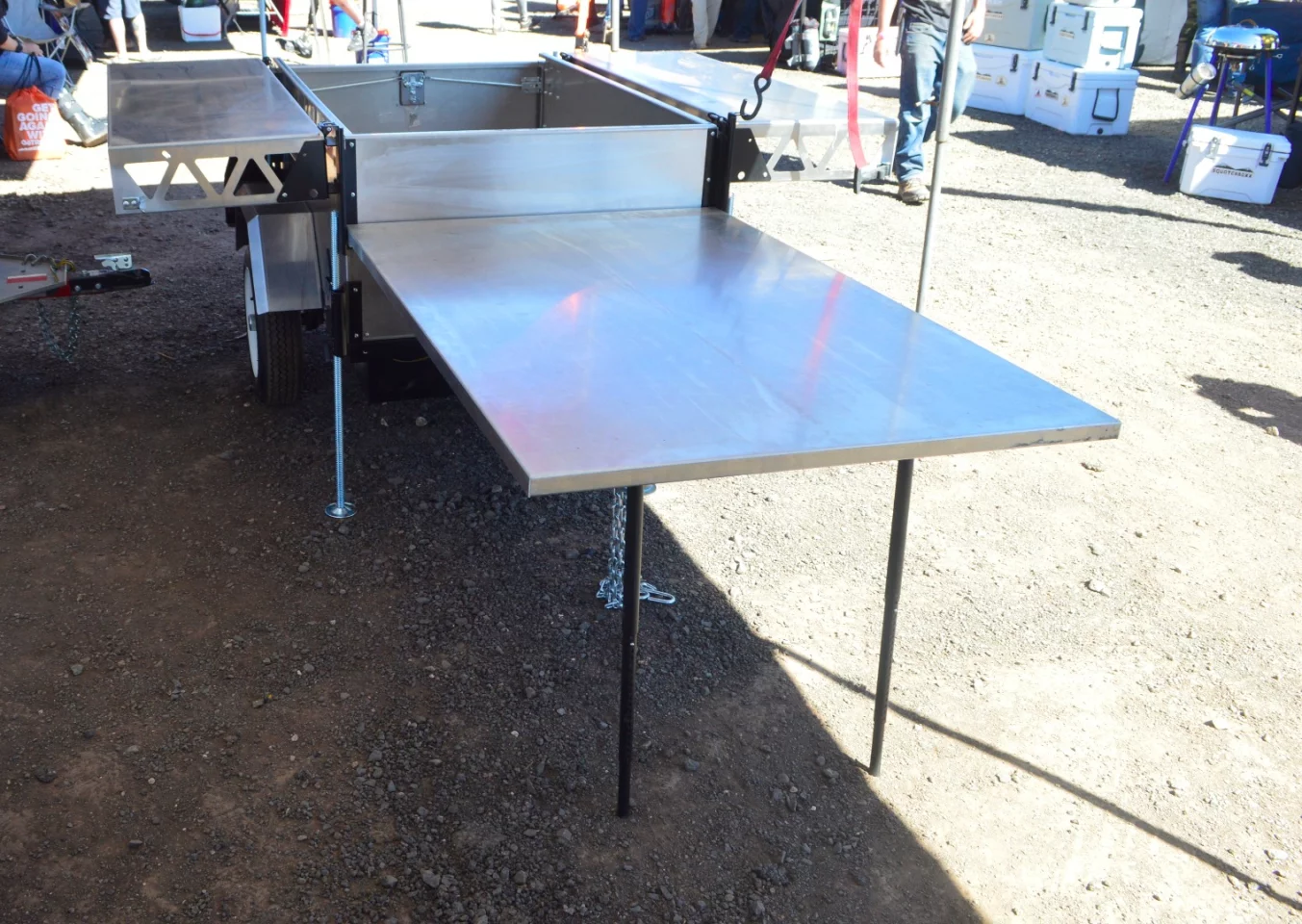 A few quick folds and slides and the CW-19 goes from cargo trailer to kitchen/dining area