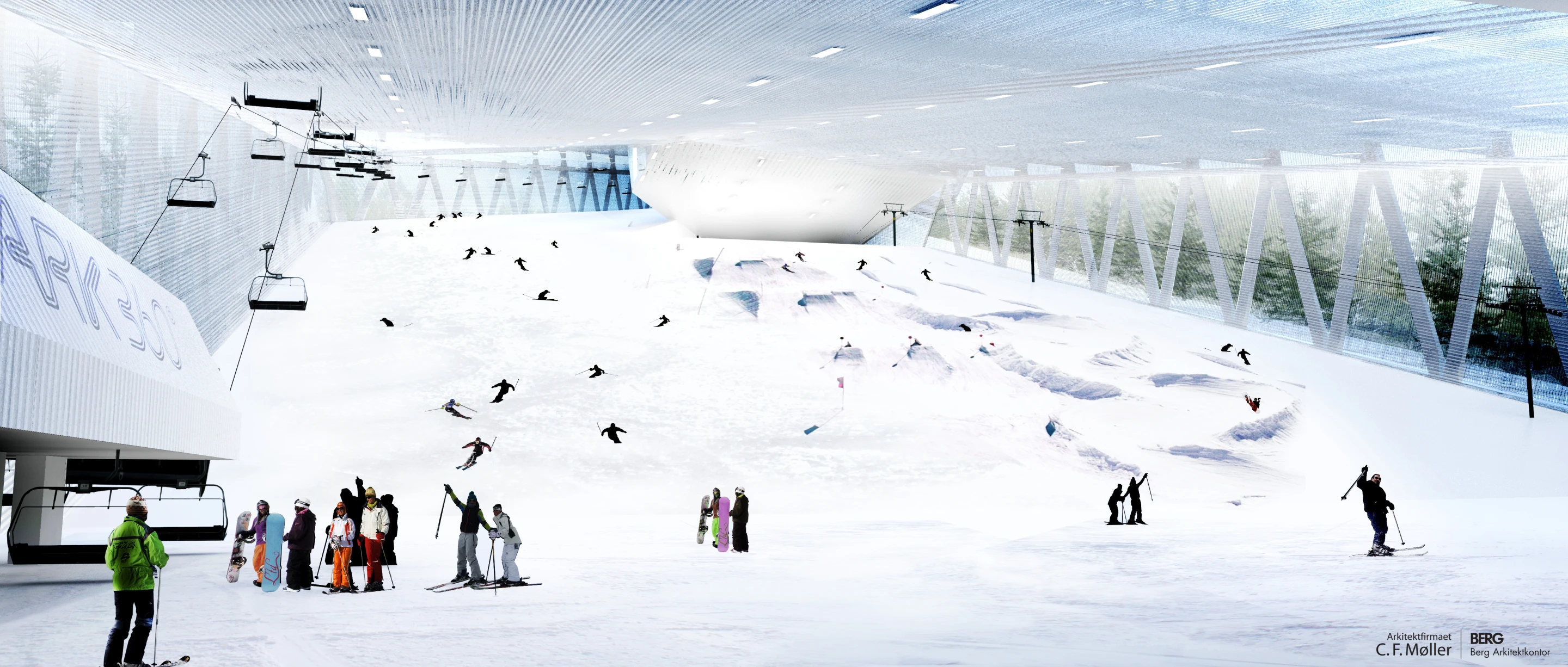 The resort features a 3.5km cross country skiing tunnel; arenas for biathlons, ice hockey, bandy and figure skating; and a snowboarding park (image from CF Moller)