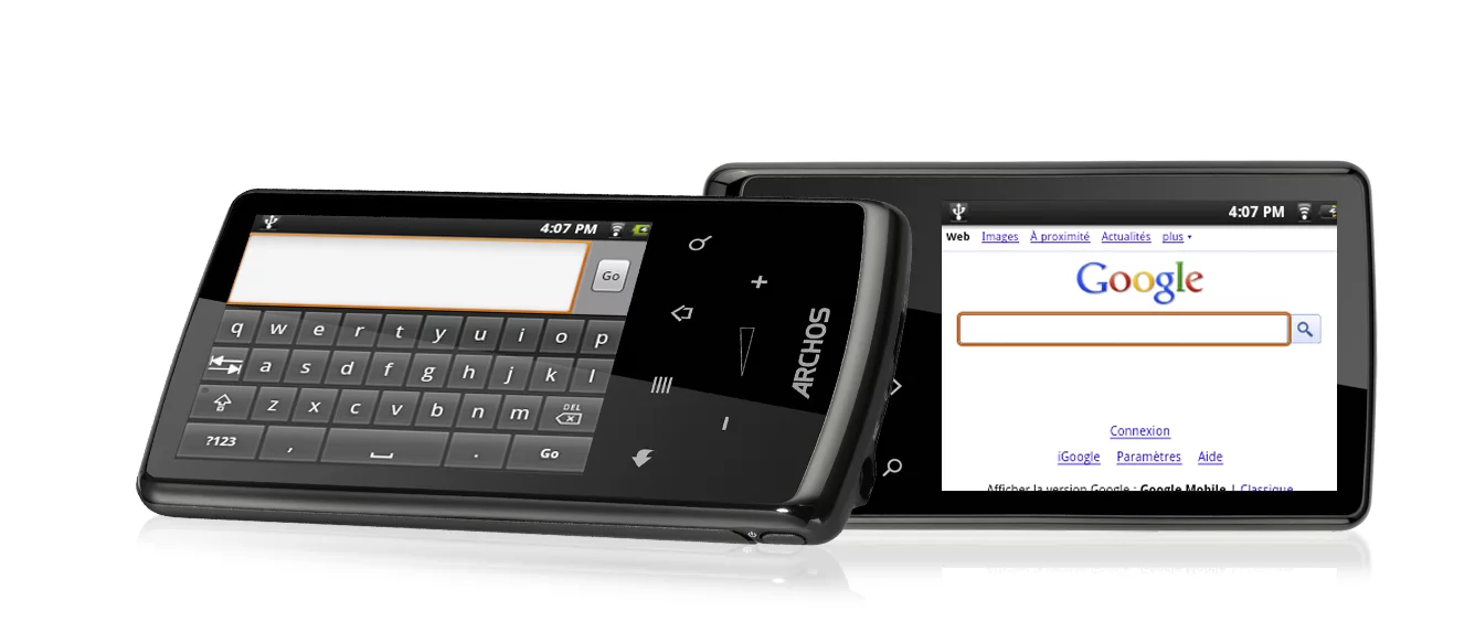 The Archos 28 Tablet accessing the web via its 2.8-inch, 320 x 240 resolution touchscreen display