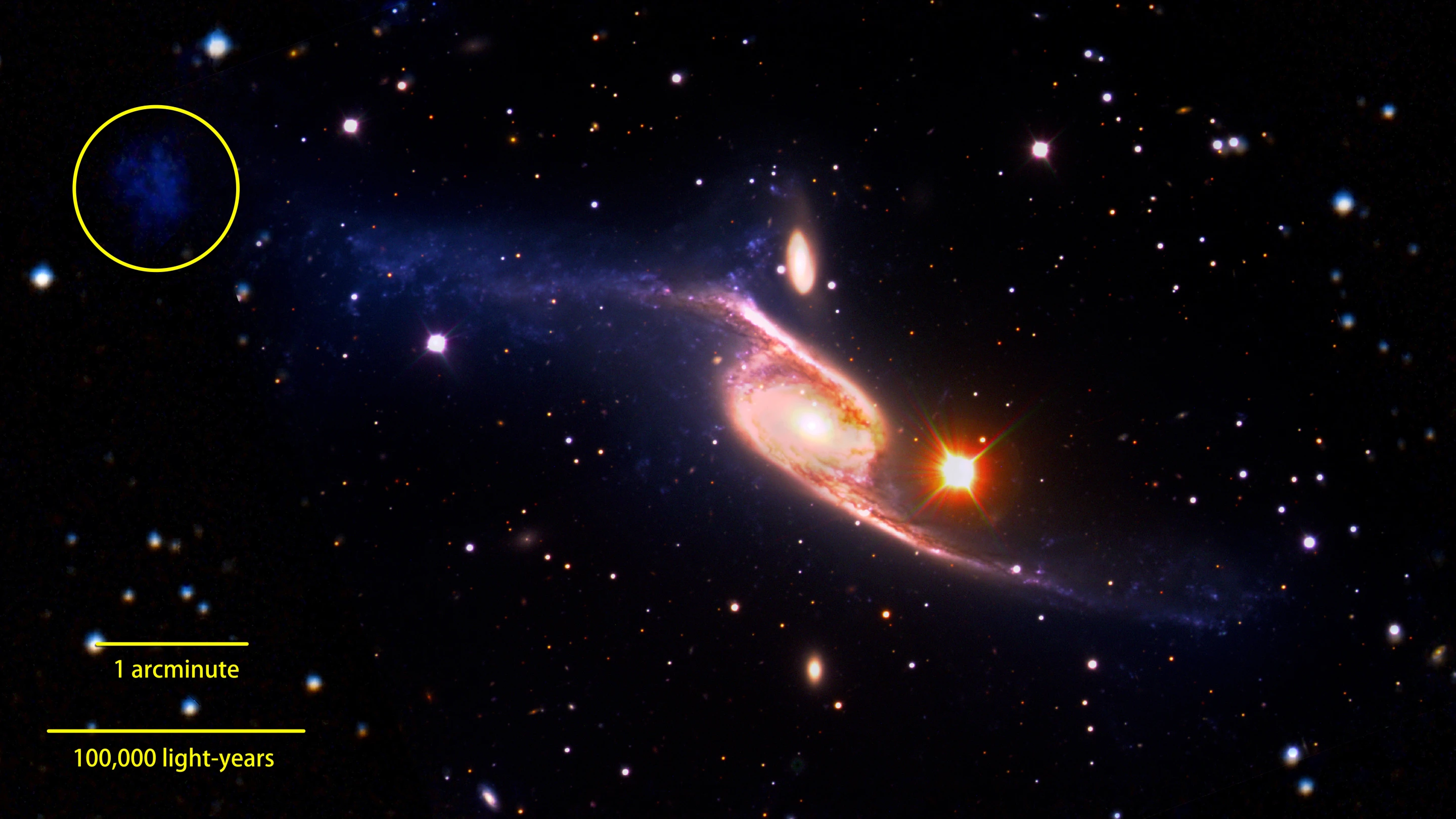 The tidal dwarf galaxy seen here is thought to have been created by the collision of NGC 6872 and IC 4970