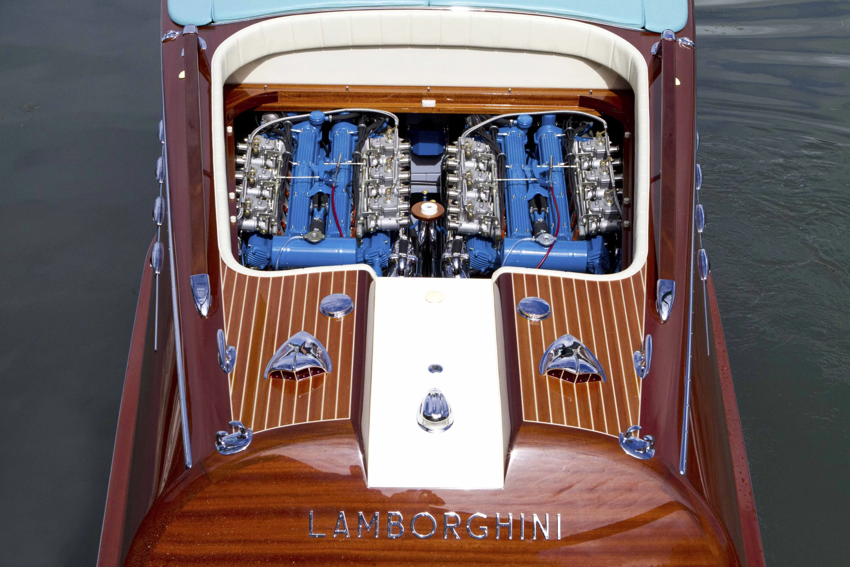 The Riva Aquarama as two Lamborghini V12 engins