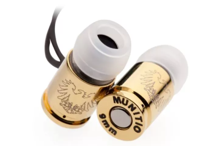 MUNITO's SITi (Standard Issue Titanium) Nine Millimeter Earphones resemble bullets, and are promoted as the world's first 'Tactical Earphone' (Photo: Firebox)