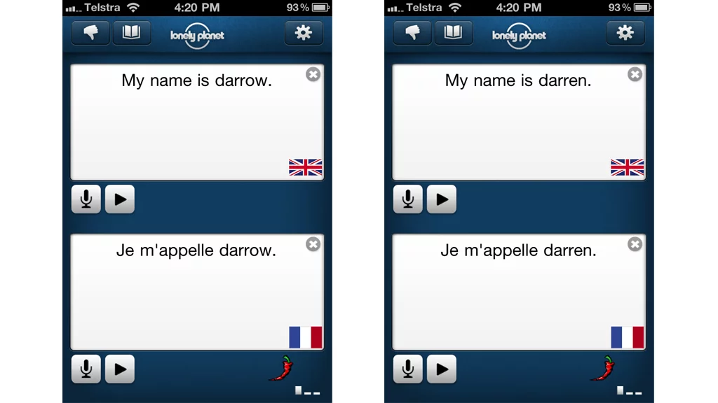 Entering names and places in the Lonely Planet Offline Translator helps the speech recognition accuracy