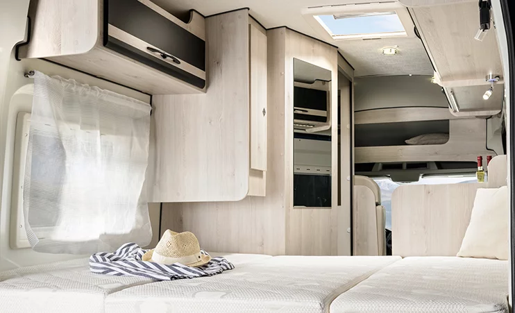 The rear double bed sleeps two transversely