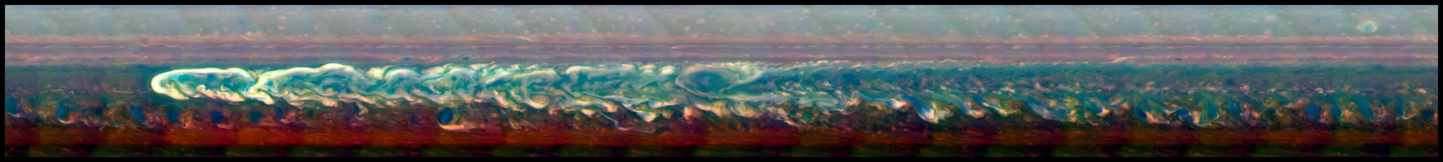 Mosaic showing the trail of a great northern storm on Saturn raging in full force (Image: NASA/JPL-Caltech/SSI/Hampton University)