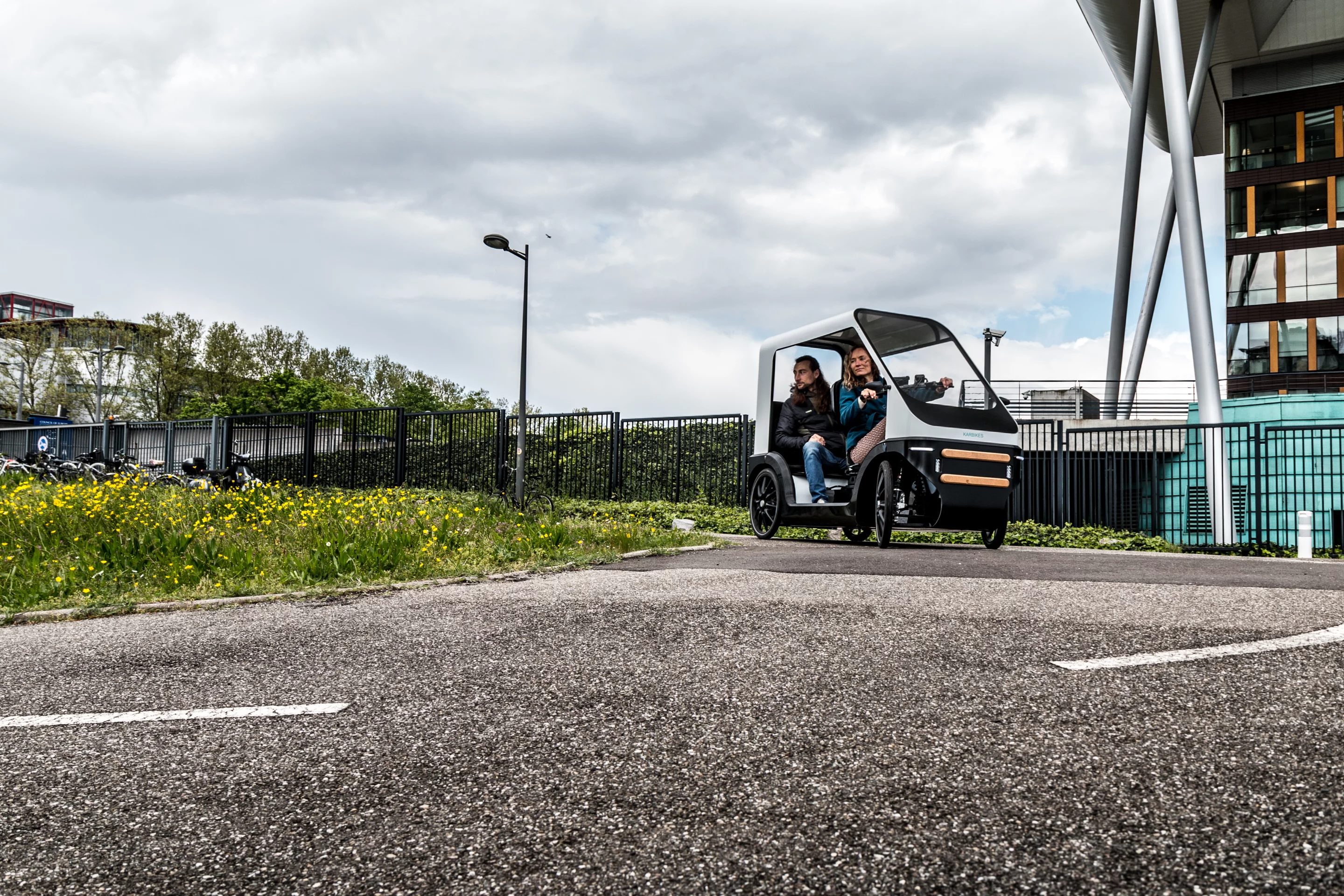 The Karbikes e-vehicle can accommodate rider plus one adult passenger or two youngsters