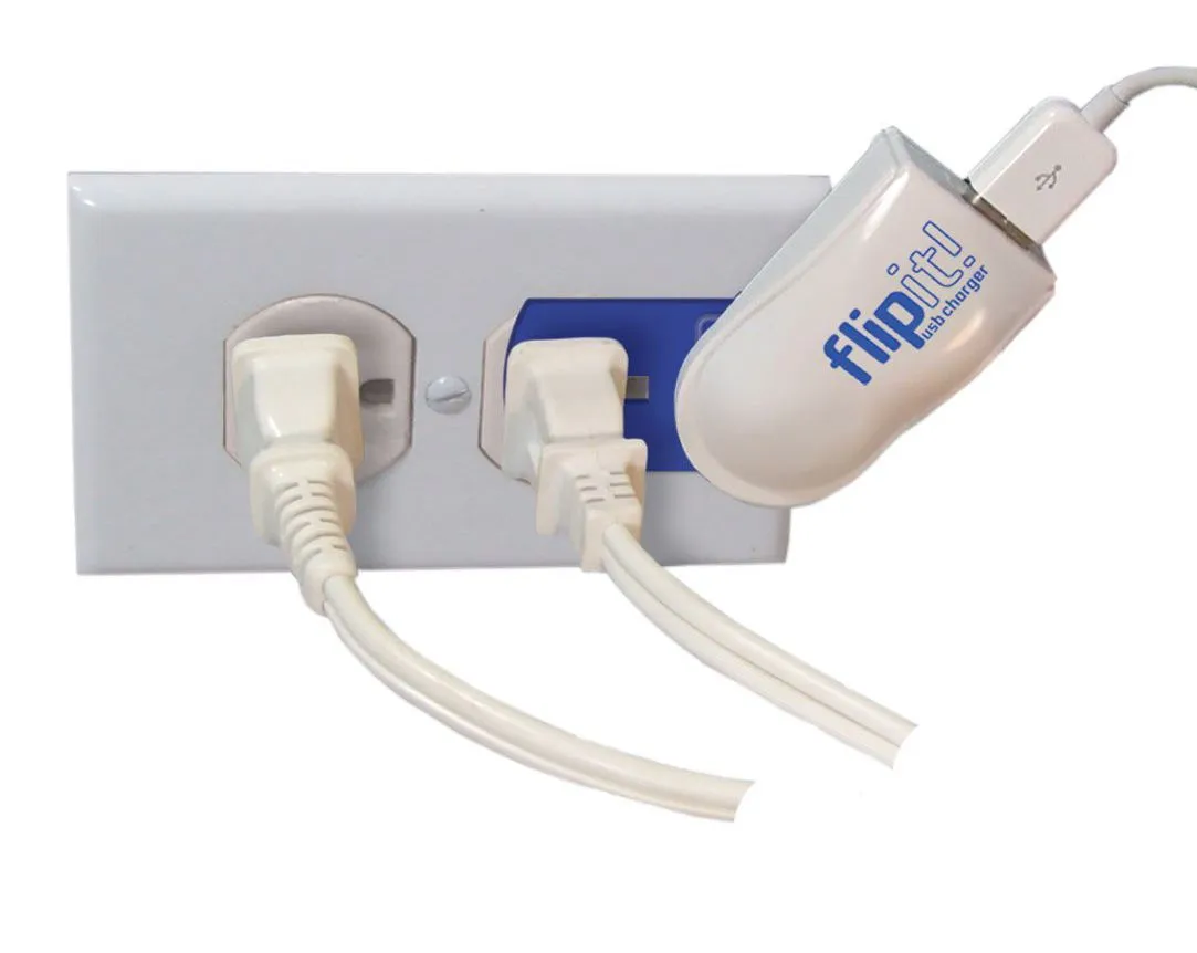 The Flipit is a charging device that draws power from electrical outlets that are already in use